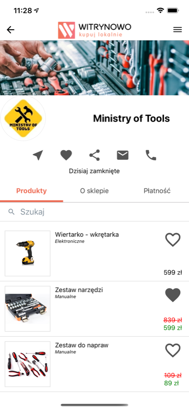 Ekran aplikacji Witrynowo
